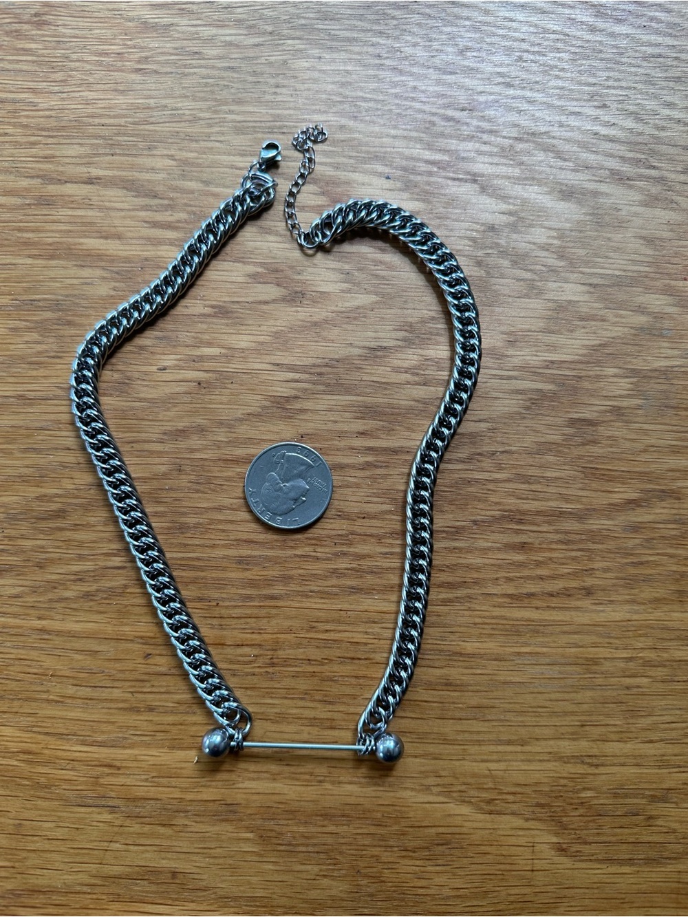 Men's Silver Tone Chain Necklace with Bar Accent